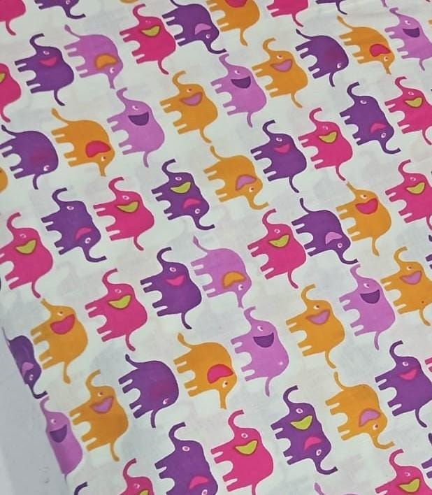 Colorful Elephant Cotton Fabric, Cute Elephant Print Fabric, Kids Animal Fabric, Indian Cotton Fabric by Yard Nursery Decor Elephant Textile