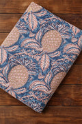 Pineapple Block Print Cotton Fabric | Blue Handmade Indian Cotton Cloth | Floral Botanical Sewing Quilting Dress Material | Running Fabric