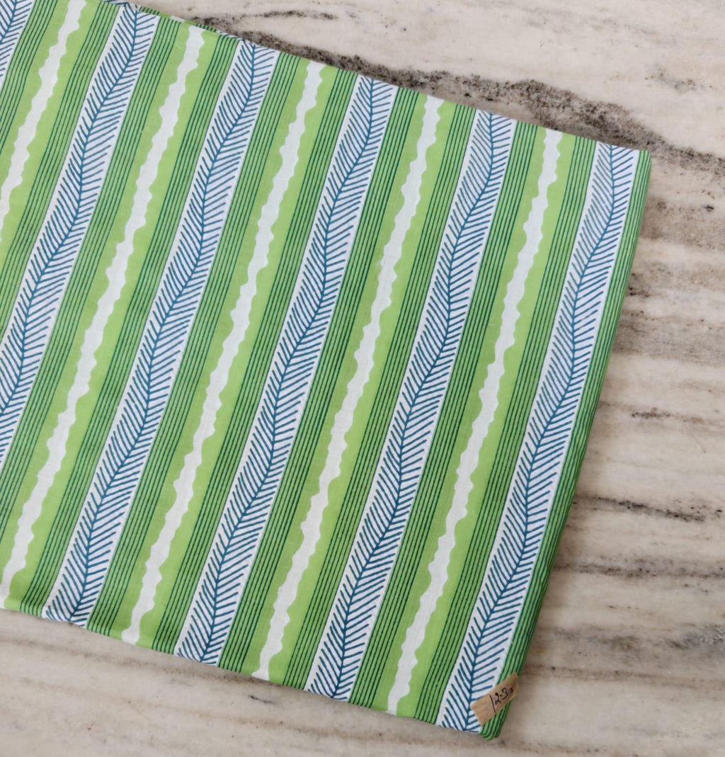 Green Leaf Stripe Cotton Fabric, Stripe Fabric, Tropical Fabric, Dress Making Fabric, Quilting Fabric by Yard, Curtain Upholstery Textile