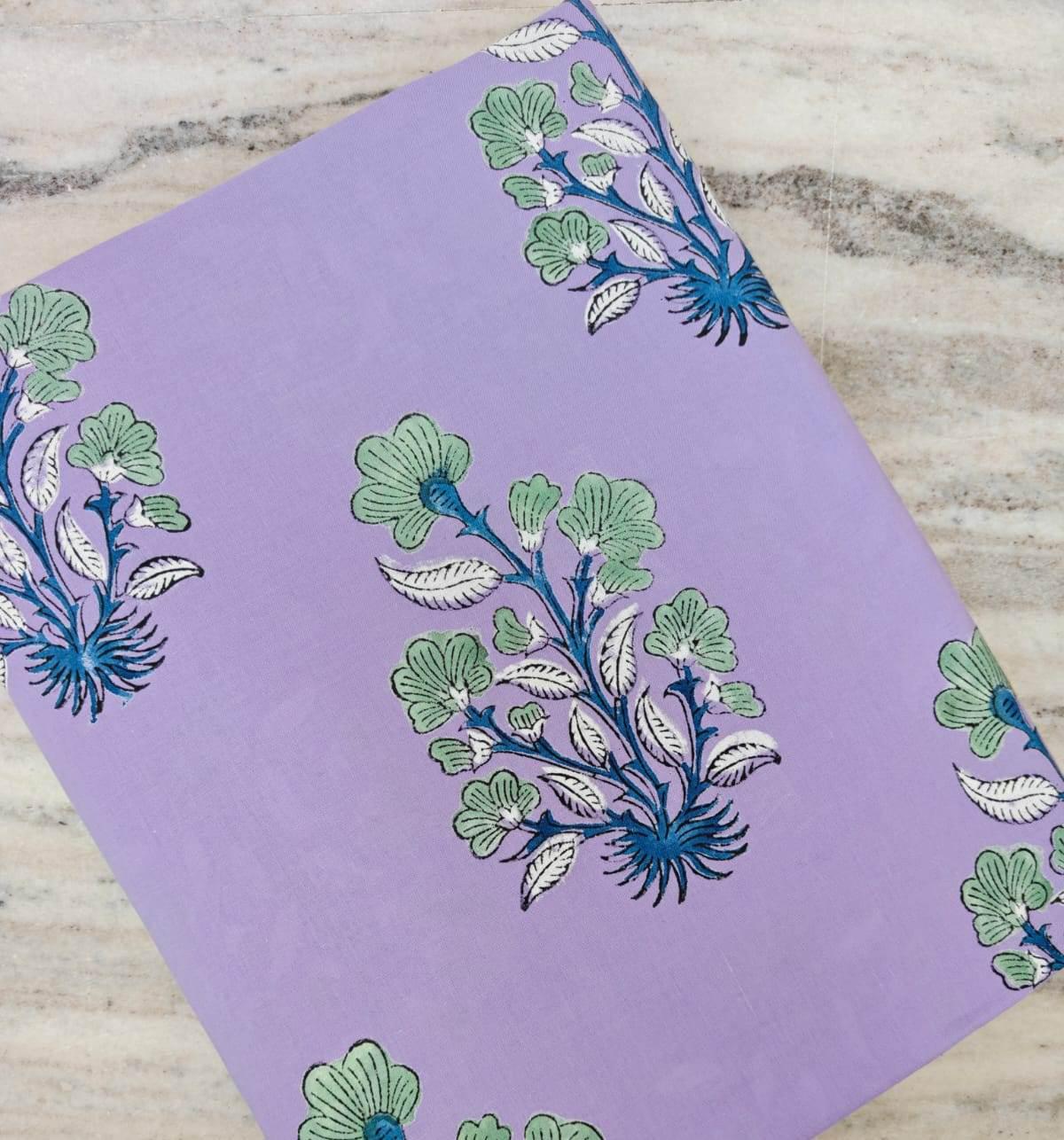 Lavender Floral Block Print Cotton Fabric | Indian Hand Block Printed Cotton | Purple Buta Floral Fabric for Sewing Quilting Dress Craft