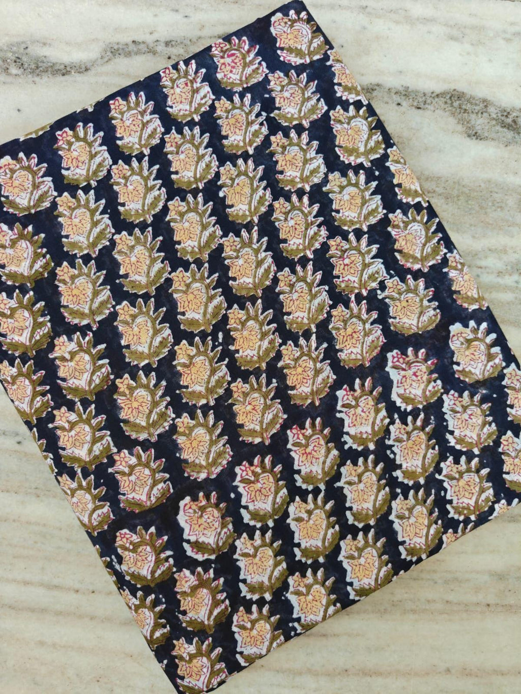 Hand Block Print Cotton Fabric, Navy Blue Floral Fabric, Indian Cotton Textile, Handmade Printed Fabric, Dressmaking Quilting Craft Fabric