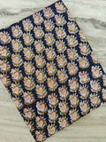 Hand Block Print Cotton Fabric, Navy Blue Floral Fabric, Indian Cotton Textile, Handmade Printed Fabric, Dressmaking Quilting Craft Fabric