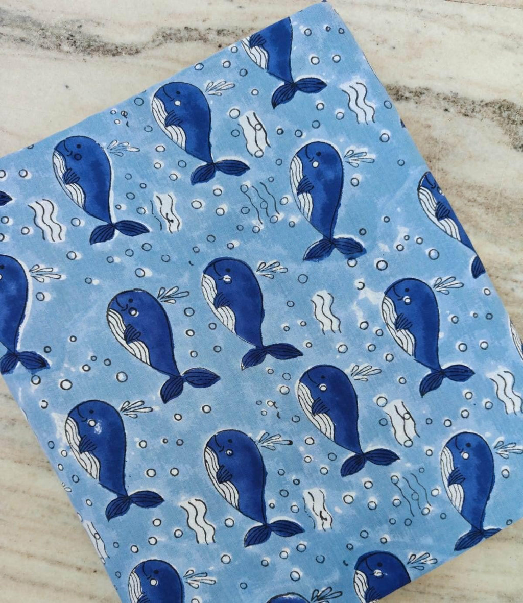 Blue Whale Cotton Fabric, Ocean Animal Print Fabric, Kids Nautical Fabric, Cute Whale Pattern Cotton, Quilting Sewing Craft Textile Fabric