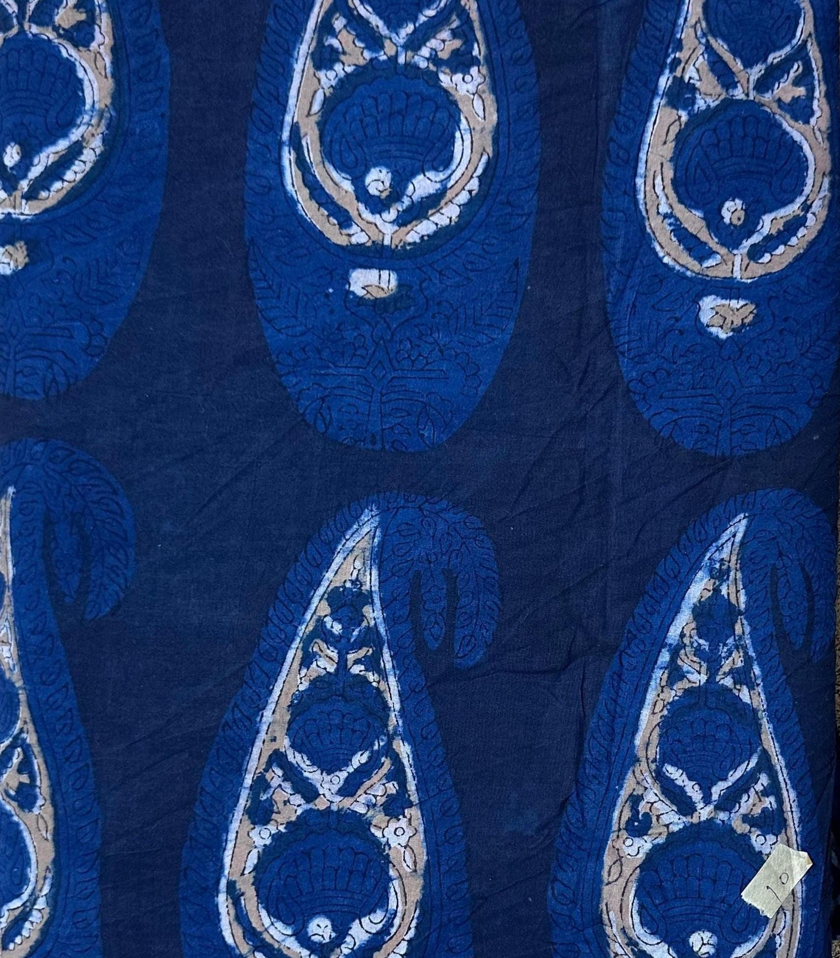 Indigo Blue Paisley Cotton Fabric, Hand Block Print Cotton Fabric, Indian Indigo Fabric by Yard, Soft Cotton for Sewing Quilting Dressmaking