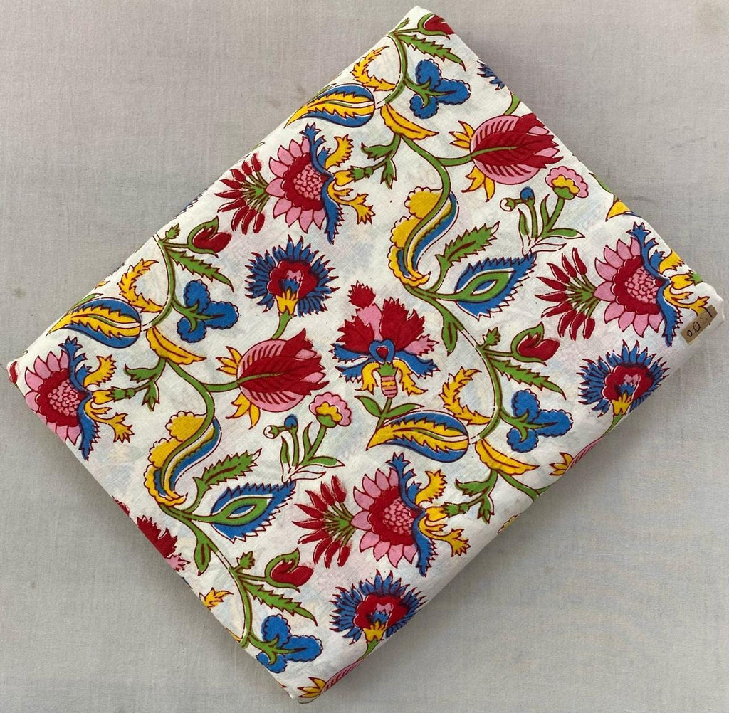 Indian Hand Block Print Fabric, Floral 100% Cotton Quilting Fabric By The Yard, Fabric For Dress Making, Loose Running Fabric, Napkin Fabric