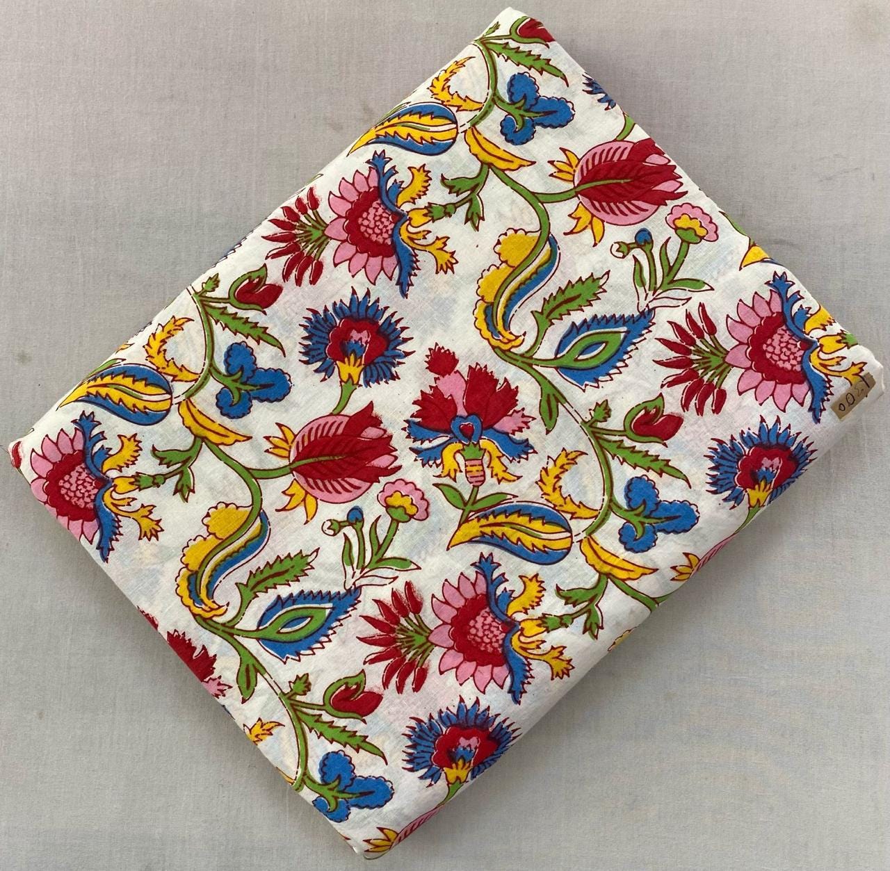 Indian Hand Block Print Fabric, Floral 100% Cotton Quilting Fabric By The Yard, Fabric For Dress Making, Loose Running Fabric, Napkin Fabric