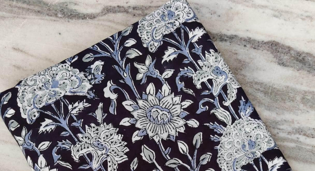 Indian Hand Block Print Fabric, Floral 100% Cotton Quilting Fabric By The Yard, Fabric For Dress Making, Loose Running Fabric, Napkin Fabric