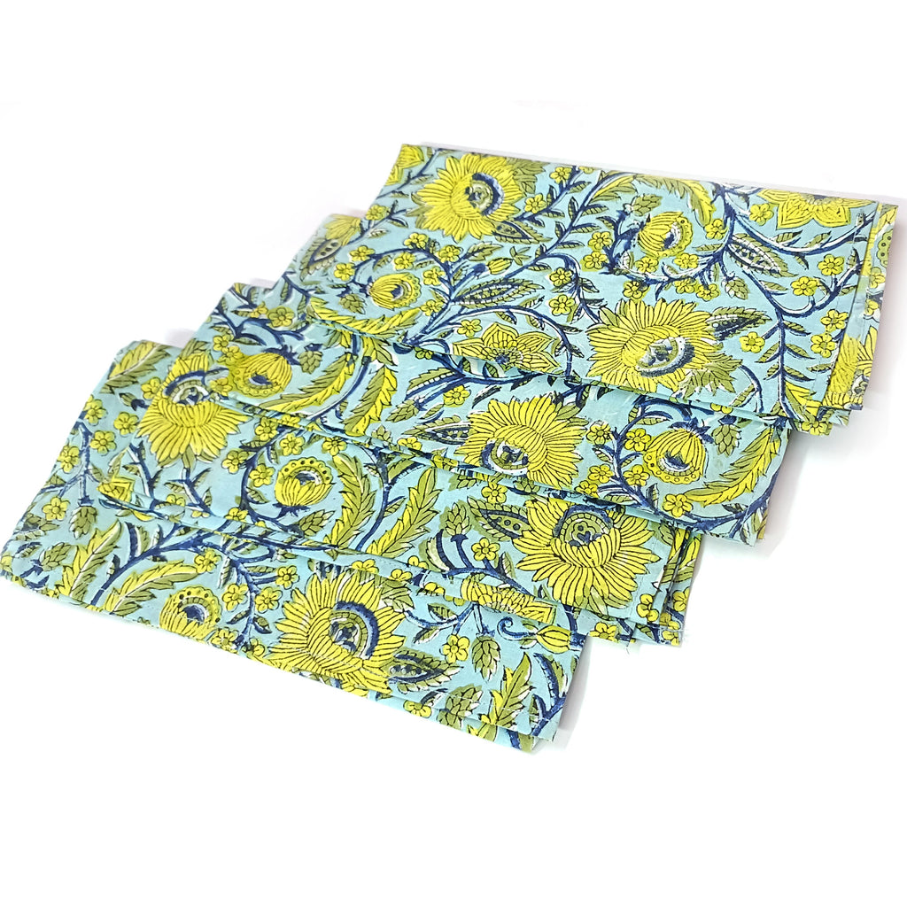 Handmade Organic Cotton Dinner Napkins: Floral Block Print, 20x20 Inches