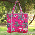 Pink Jungle Safari Print Bags, Handmade Quilted Tote Bag, Cotton Quilted Tote Bag, Indian Bags Shopping Bags, Beach Bag, Shoulder Bags Gift
