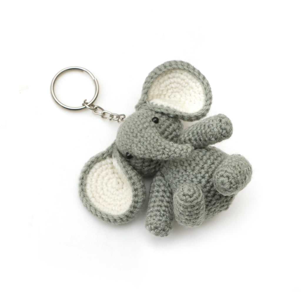 Handmade Crochet Elephant Keychain | Grey Amigurumi Elephant Plush | Cute Animal Bag Charm | Soft Fabric Elephant Toy | Elephant Lover Gift