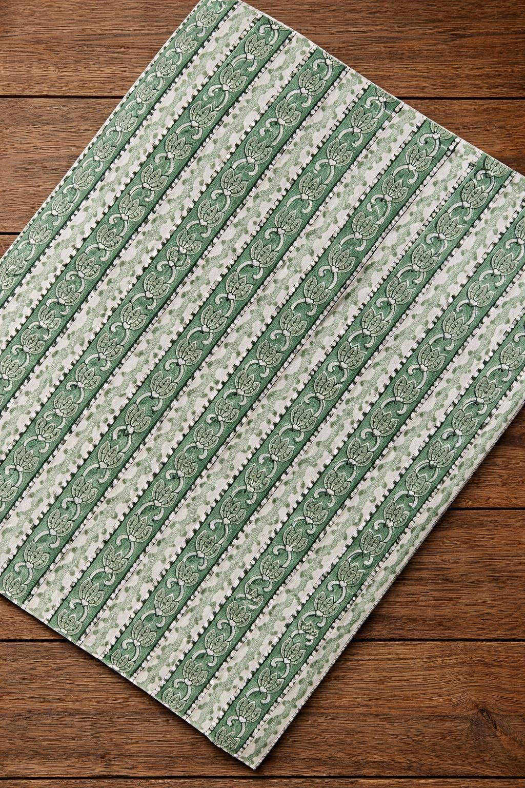 Indian Green Striped Floral Cotton Fabric by the Yard, Block Printed Fabric, Sewing, Quilting, Dressmaking, Cotton Textile, Running Fabric
