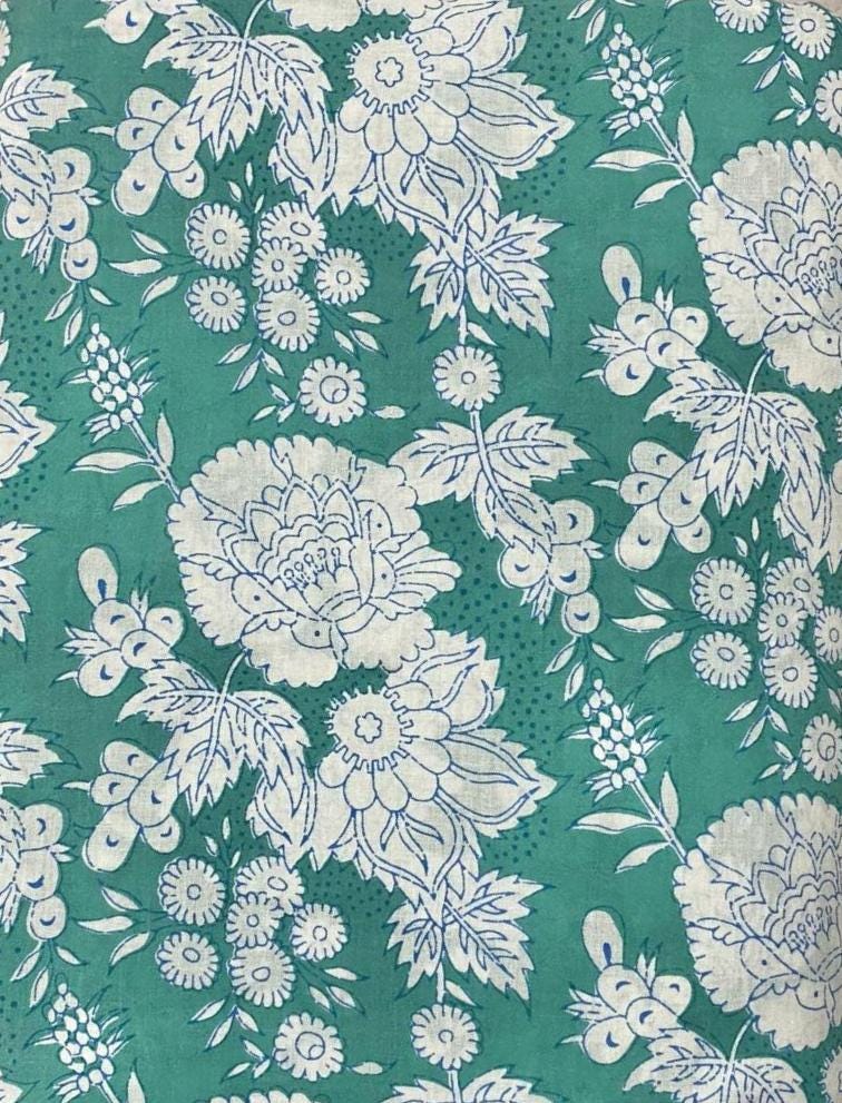 Indian Hand Block Print Fabric, Floral 100% Cotton Quilting Fabric By The Yard, Fabric For Dress Making, Loose Running Fabric, Napkin Fabric