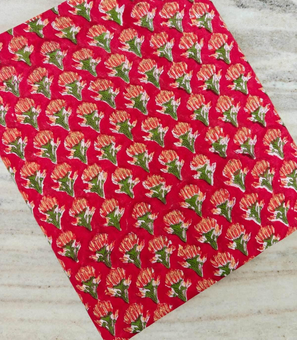 Red Floral Cotton Fabric, Small Buti Block Print Cotton, Indian Hand Printed Fabric, Lightweight Soft Cotton for Sewing, Quilting & Crafts