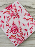 Pink Floral Cotton Fabric by the Yard | Hand Block Print Fabric | Indian Soft Cotton Material for Sewing, Quilting, Dressmaking & Crafts