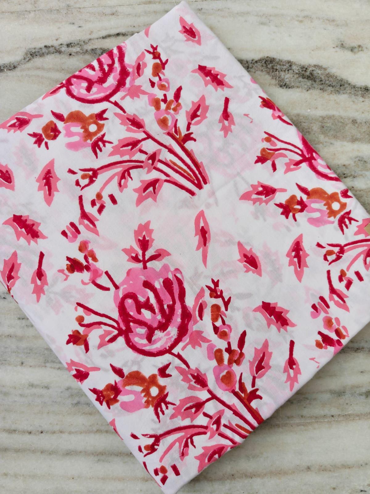 Pink Floral Cotton Fabric by the Yard | Hand Block Print Fabric | Indian Soft Cotton Material for Sewing, Quilting, Dressmaking & Crafts