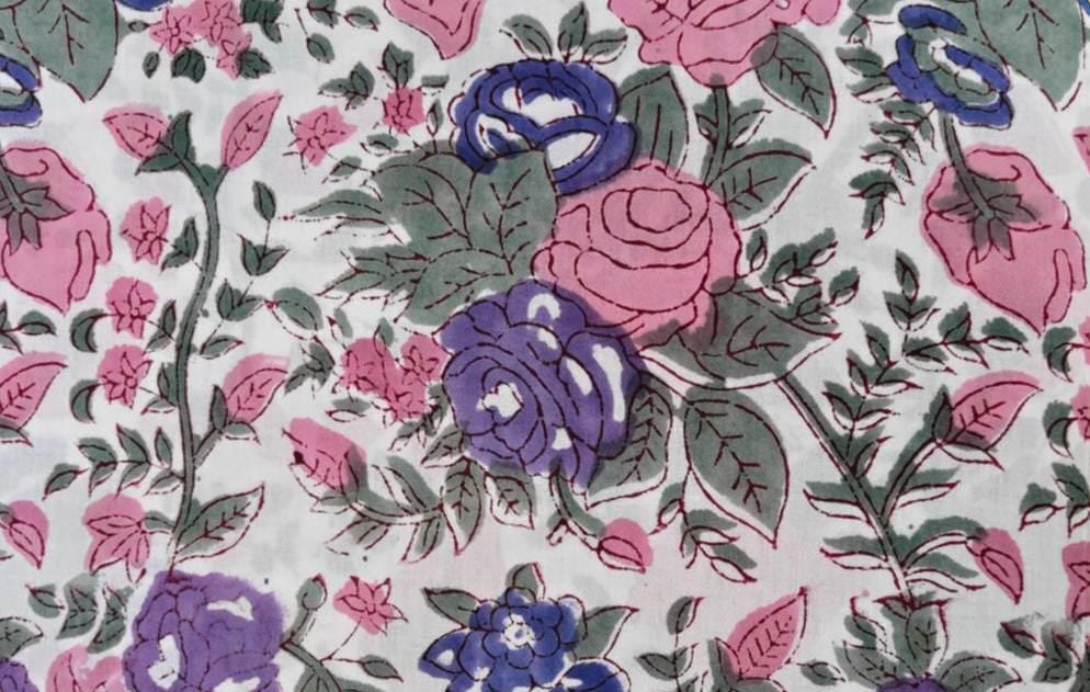 Floral Cotton Fabric by Yard, Pink Purple Blue Rose Print Fabric, Soft Cotton Fabric for Sewing, Quilting, Dressmaking, White Base Fabric
