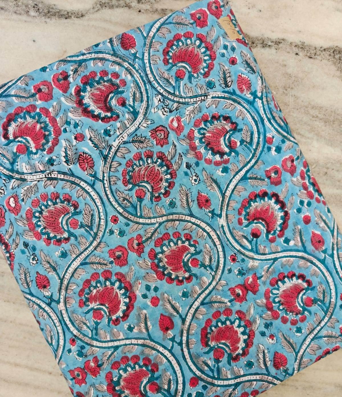 Turquoise Floral Cotton Fabric, Indian Block Print Fabric, Pink Flower Print Cotton, Hand Block Floral Fabric, Sewing Dress Making Fabric