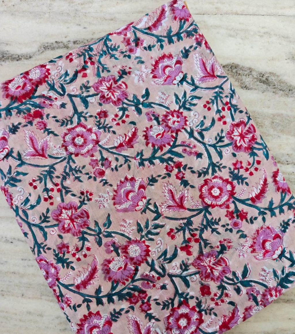 Blush Pink Floral Cotton Fabric, Vintage Style Flower Print Fabric, Teal Vine Botanical Fabric by Yard, Sewing Craft Dressmaking Fabric