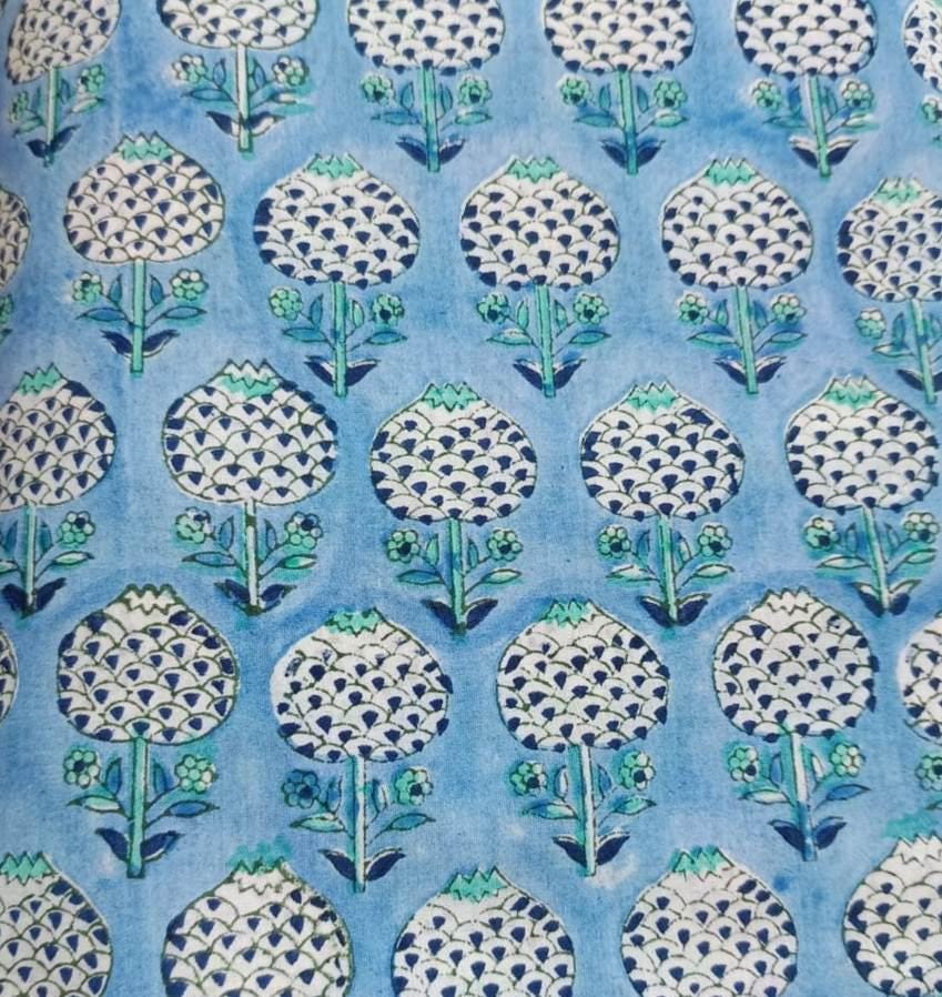 Beautiful Designer Keri Print Indian Hand Block Cotton Fabric by the Yard, 100% Soft Cotton Fabric for Dressmaking, Loose Running Fabric