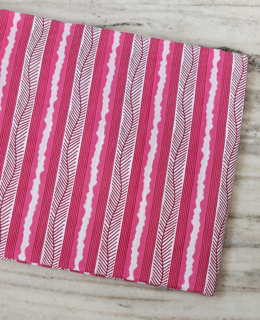 Pink Striped Cotton Fabric, Hand Block Print Fabric, Floral Stripe Cotton Textile, Craft Sewing Fabric, Dressmaking Material, Indian Cotton
