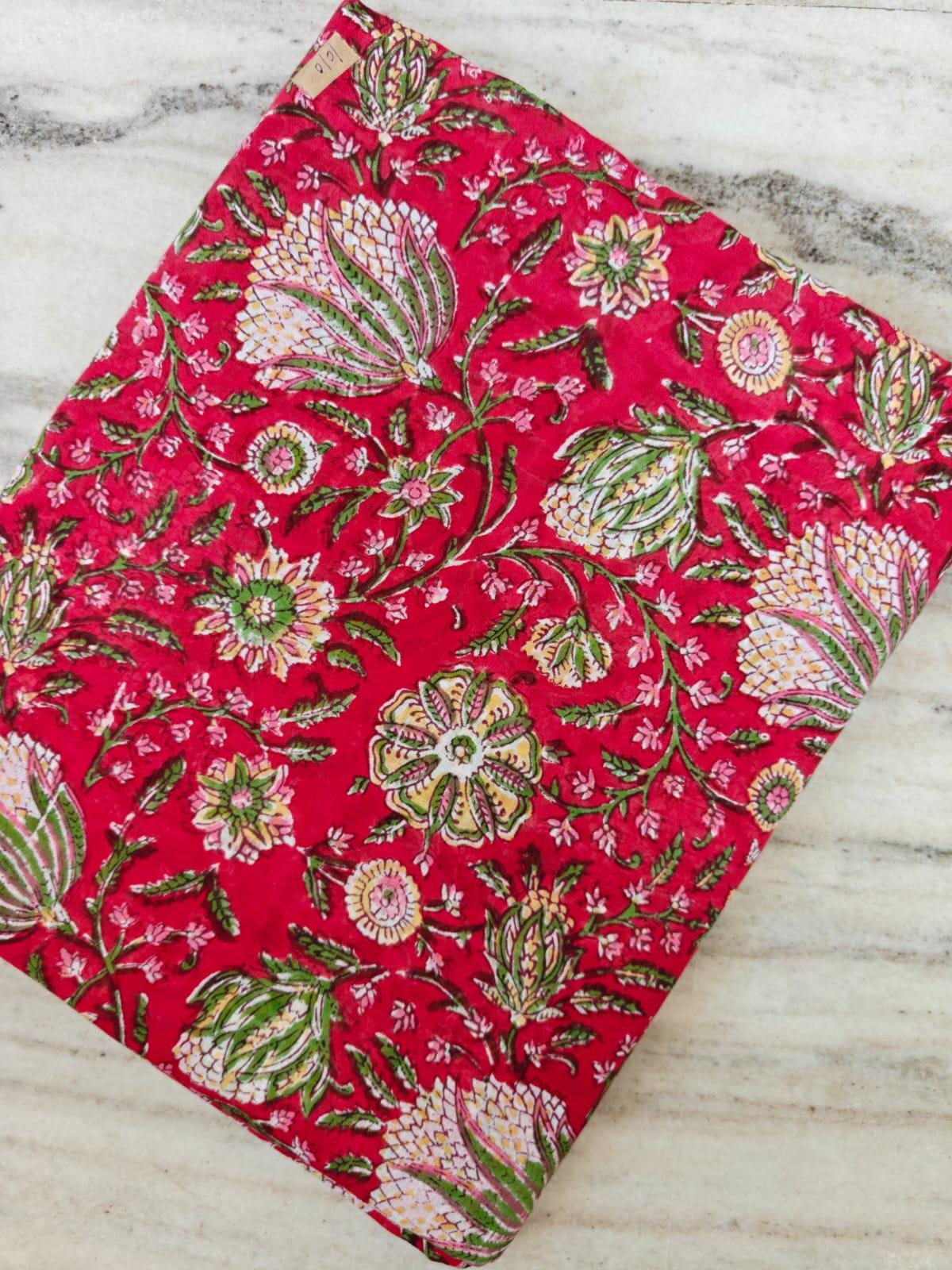 Red Floral Cotton Fabric, Hand Block Print Fabric, Indian Cotton Textile, Soft Lightweight Fabric, Dressmaking Sewing Material, Craft Fabric
