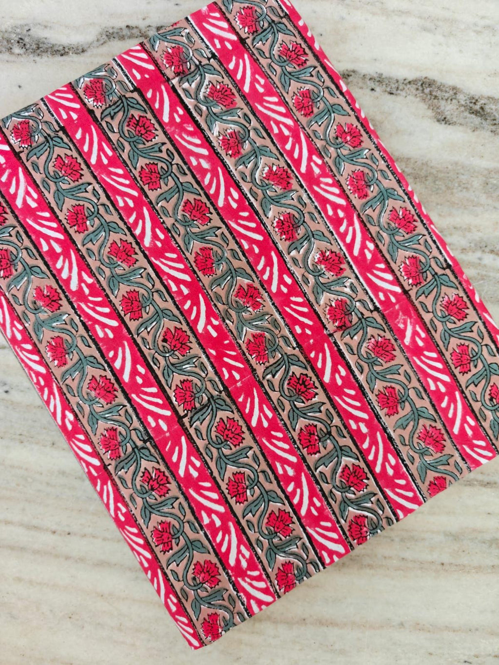 Floral Stripe Cotton Fabric, Red Pink Botanical Border Print, Hand Block Style Cotton, Dressmaking Quilting Craft Fabric Ethnic Textile Yard
