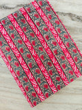 Floral Stripe Cotton Fabric, Red Pink Botanical Border Print, Hand Block Style Cotton, Dressmaking Quilting Craft Fabric Ethnic Textile Yard