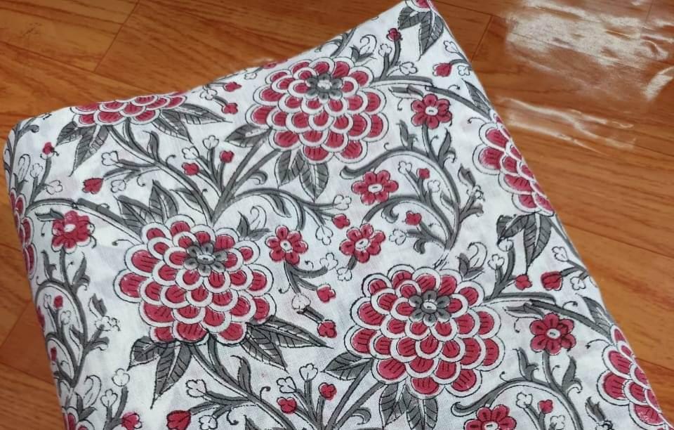 Red Soft Cotton Fabric, Indian Hand Block Print Fabric, 100% Cotton Fabric By The Yard, Loose Running Fabric, Dressmaking, Textile Fabric