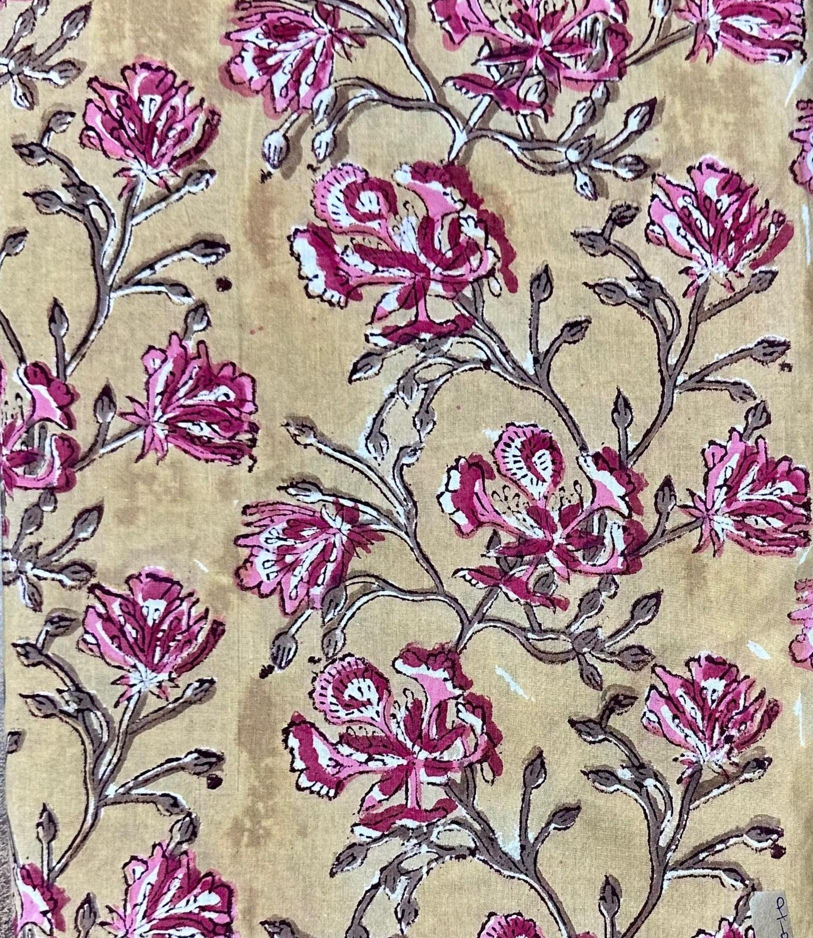 Vintage Style Print Cotton Fabric, Multi Color Hand Block Print Fabric, Indian Cotton Textile, Sewing Quilting, Loose Running Fabric