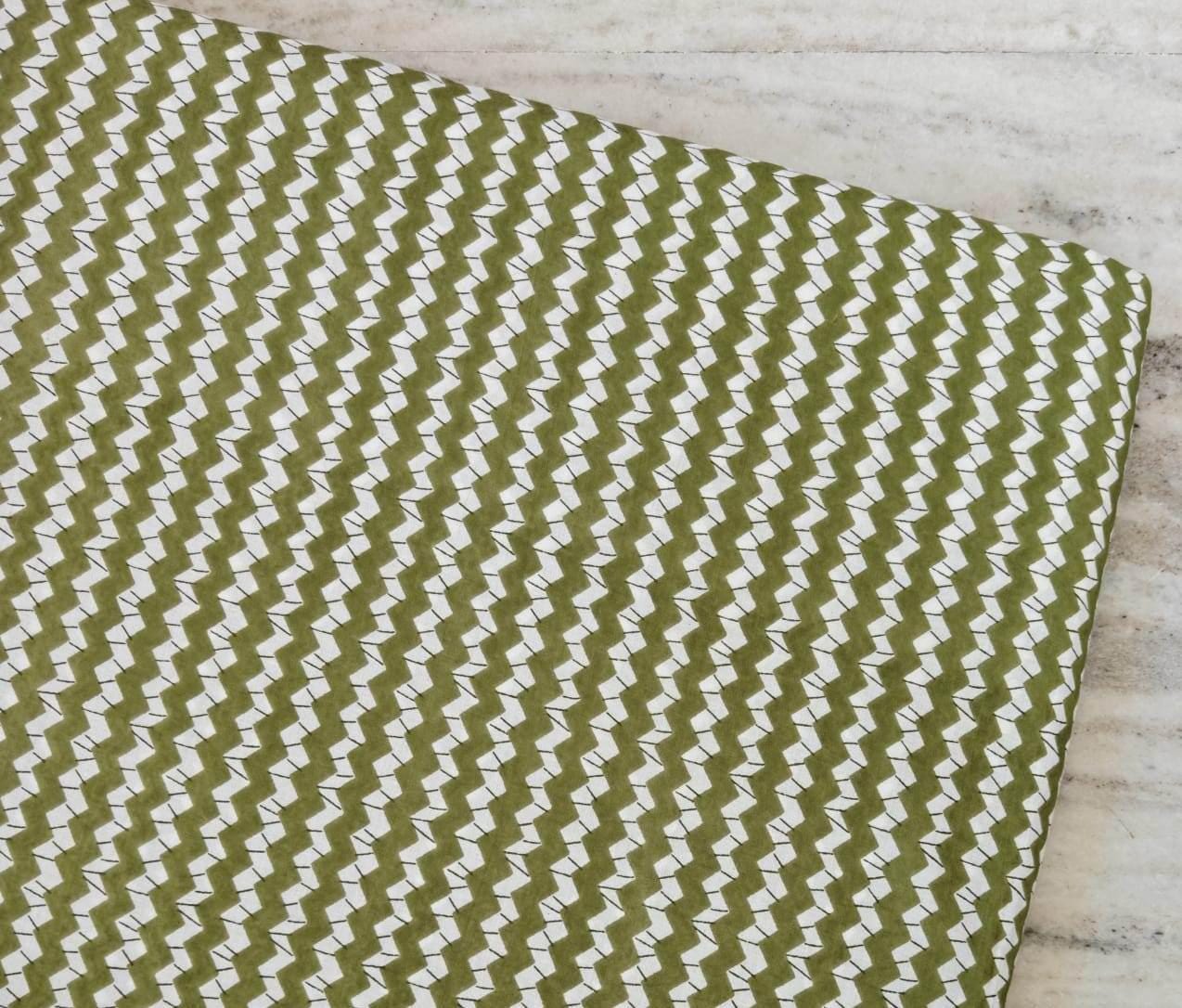 Green Zigzag Cotton Fabric by the Yard, Geometric Chevron Print Fabric, Modern Upholstery Fabric, Quilting Sewing Craft, Olive Green White