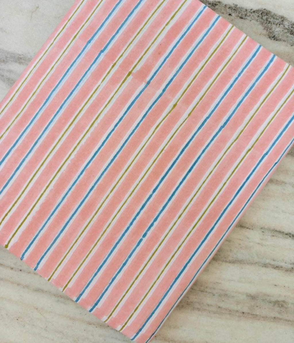 Pink Striped Cotton Fabric, Pastel Stripe Fabric by the Yard, Blue Green Lines, Quilting Fabric, Sewing Material, Lightweight Cotton Textile