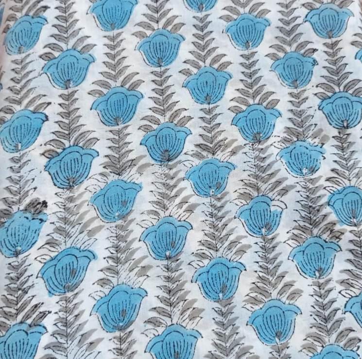 Indian Hand Block Print Fabric, Floral 100% Cotton Quilting Fabric By The Yard, Fabric For Dress Making, Loose Running Fabric, Napkin Fabric