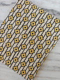 Geometric Cotton Fabric by the Yard – Mustard Yellow & Black Diamond Print on Cream – Modern Block Print Style Quilting and Craft Fabric
