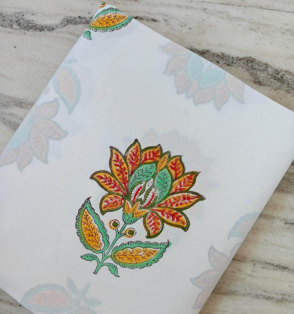 Hand Block Print Cotton Fabric, Indian Floral Cotton Fabric, Natural Cotton Yardage, Floral Block Print Fabric, Quilting Soft Cotton Textile