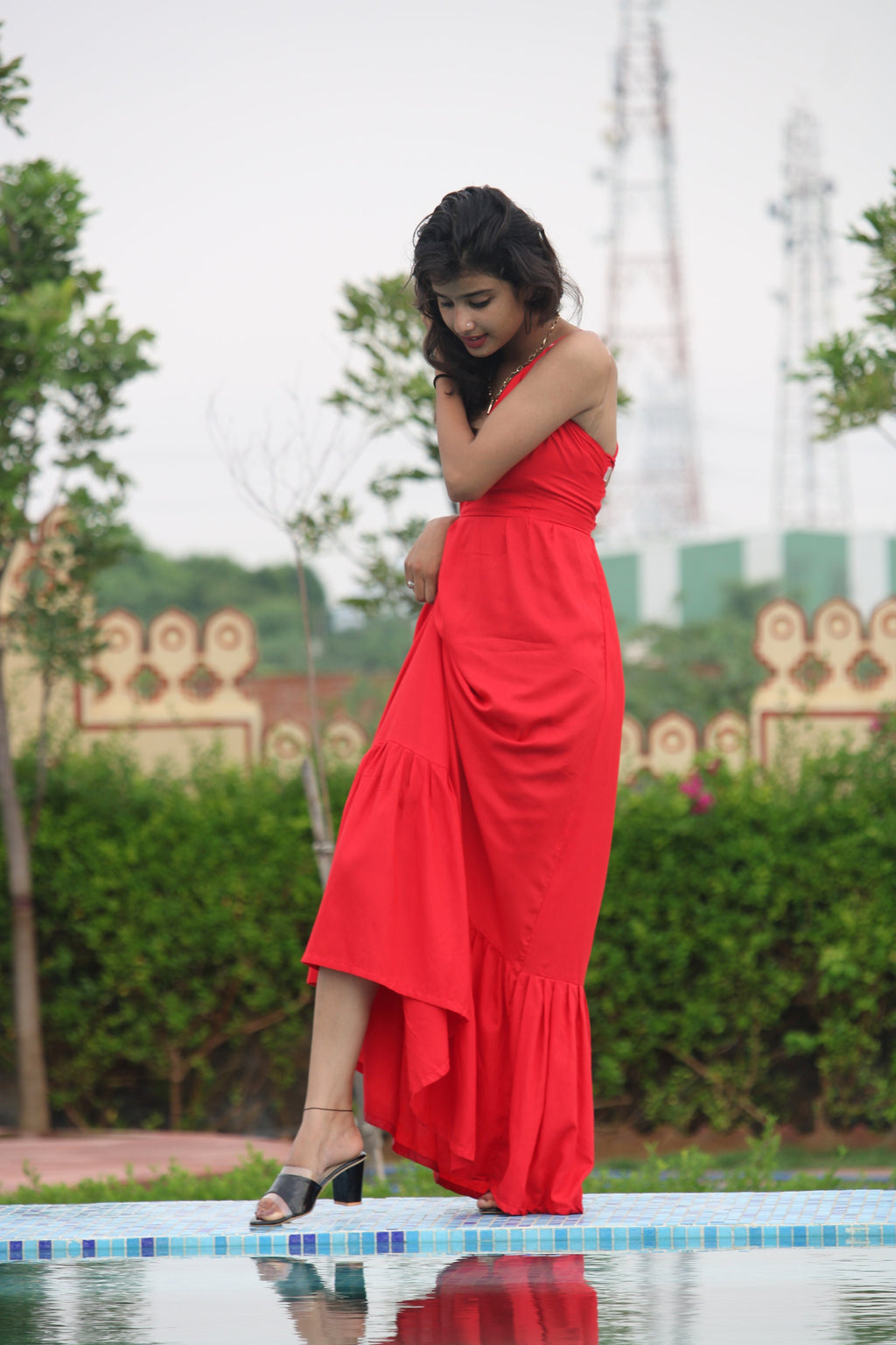 Red Rayon Maxi Dress: Tie Dye Bohemian Festival Dress