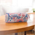 Quilted Floral Makeup Bag, Handmade Cotton Zip Pouch, Block Print Cosmetic Bag, Toiletry Pouch, Travel Makeup Organizer, Christmas Gifts