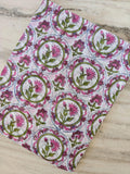 Pink Floral Cotton Fabric, Indian Hand Block Print Fabric, White Cotton Boho Fabric, Floral Circle Print Fabric, Dressmaking Craft Fabric