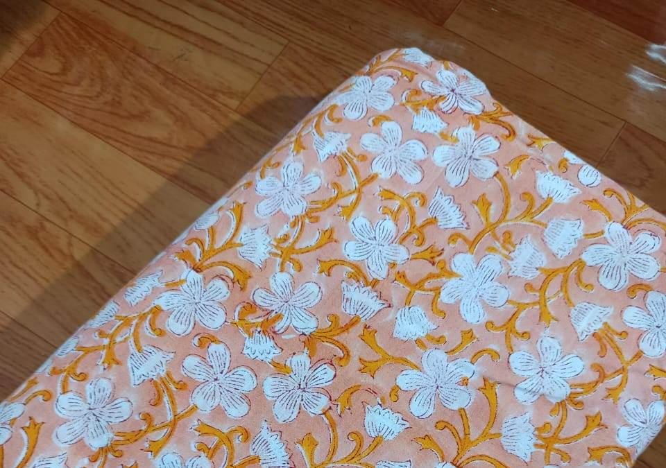 Indian Hand Block Print Fabric, Floral 100% Cotton Quilting Fabric By The Yard, Fabric For Dress Making, Loose Running Fabric, Napkin Fabric