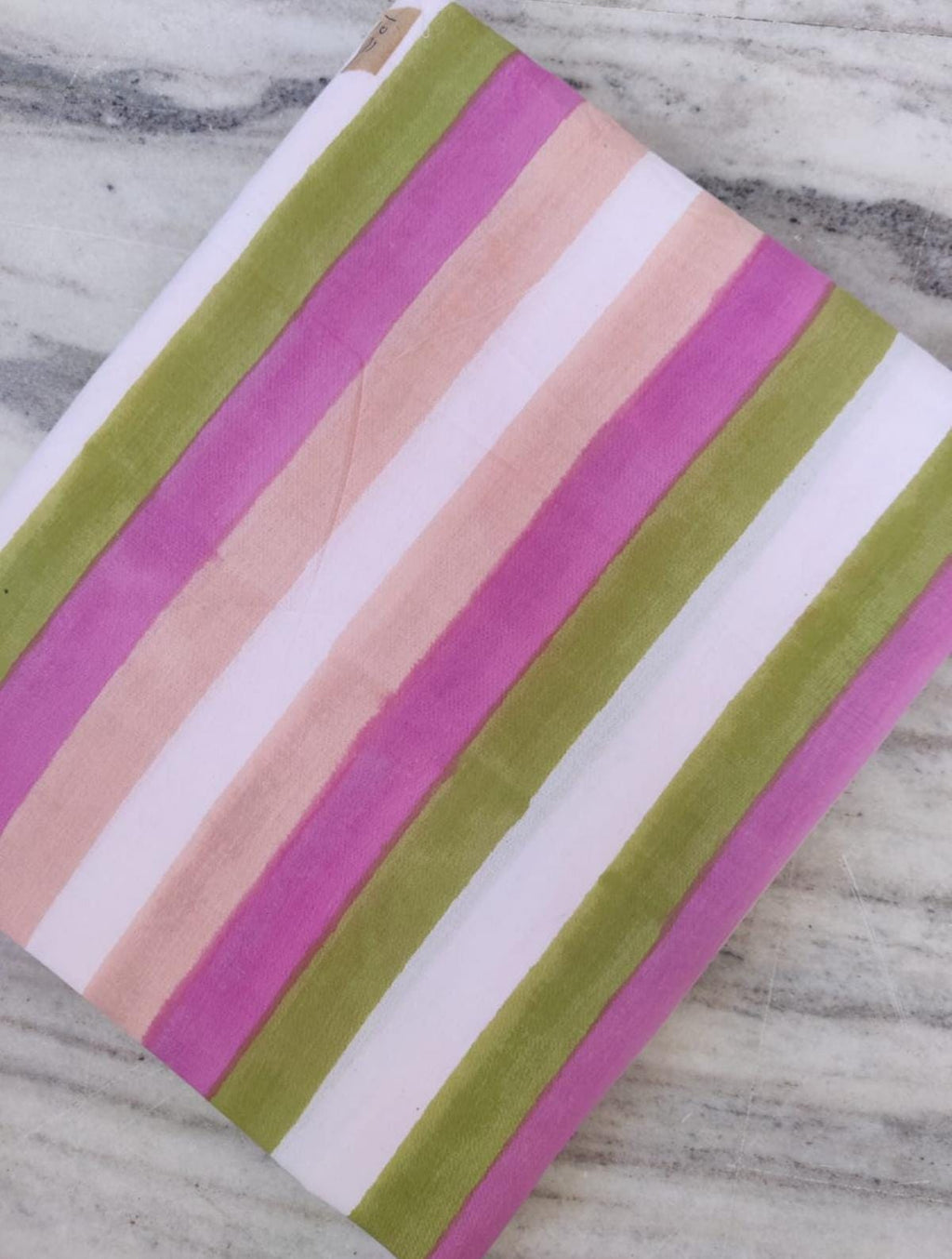 Striped Cotton Fabric by Yard | Pink Green Peach Hand Block Print | Soft Indian Cotton for Quilting, Dressmaking, Home Sewing Projects