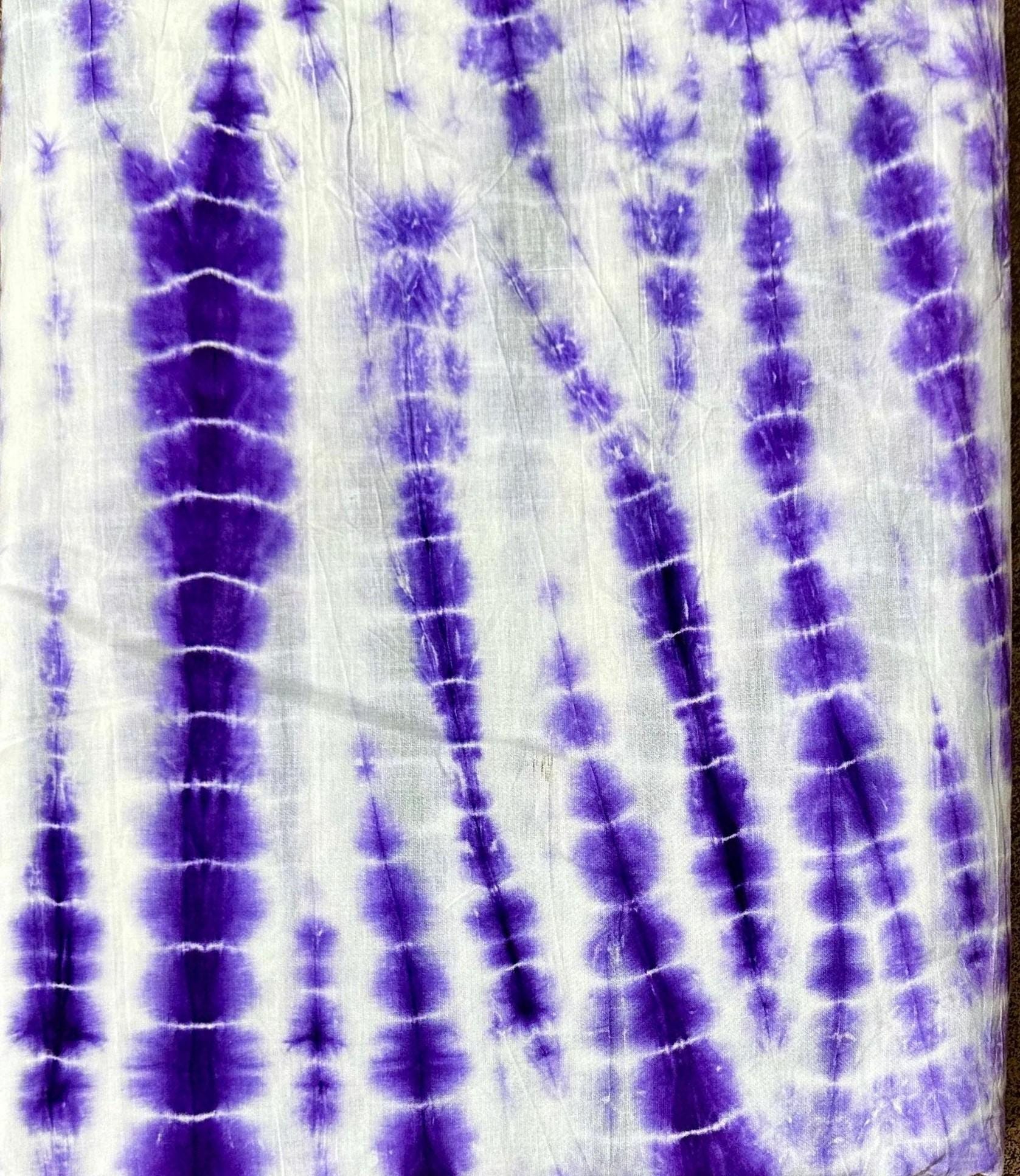 Purple Tie Dye Cotton Fabric, Hand Dyed Shibori Cotton Fabric, Boho Tie Dye Fabric for Dress Making, Soft Lightweight Fabric, Running Fabric