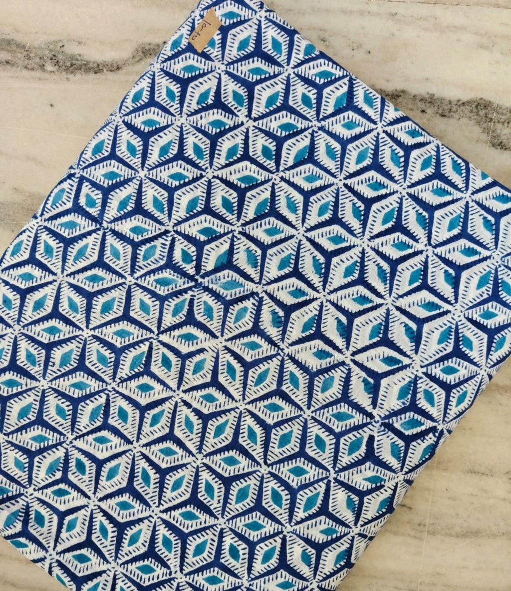 Blue Geometric Cotton Fabric by Yard, Indigo Cube Print Cotton, Lightweight Fabric for Sewing, Quilting, Dressmaking & DIY Projects, Napkins