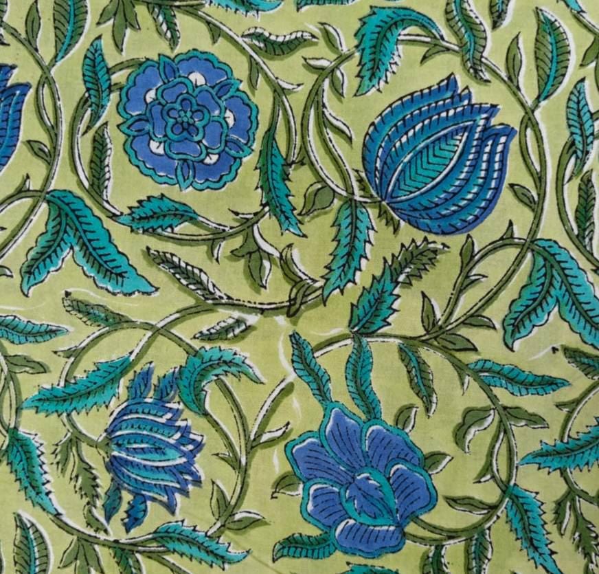 Indian Hand Block Print Fabric, Floral 100% Cotton Quilting Fabric By The Yard, Fabric For Dress Making, Loose Running Fabric, Napkin Fabric