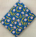 Blue Floral Cotton Fabric, Hand Block Print Fabric, Yellow Leaf Pink Flower Fabric, Indian Cotton Fabric by Yard Dressmaking Quilting Fabric
