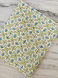 Green Geometric Floral Cotton Fabric, Hand Block Print Style Pink & Blue Printed Cotton, Indian Dressmaking Quilting Craft Fabric by Yard