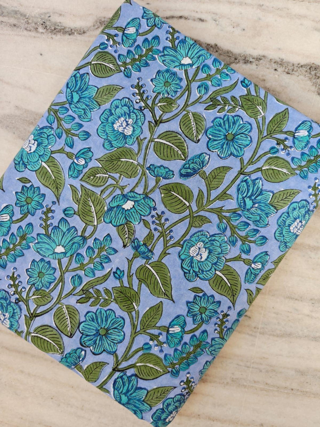 Blue Floral Cotton Fabric, Lightweight Quilting Fabric, Soft Block Print Fabric by the Yard, Dressmaking Fabric, Blue Flower Pattern Textile
