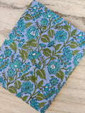 Blue Floral Cotton Fabric, Lightweight Quilting Fabric, Soft Block Print Fabric by the Yard, Dressmaking Fabric, Blue Flower Pattern Textile