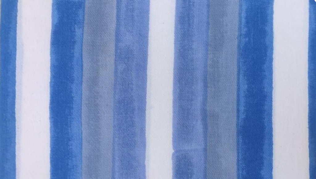 Blue White Stripe Cotton Fabric, Indian Soft Handloom Look Print by the Yard, Summer Sewing, Textile Fabric Dressmaking Loose Running Fabric