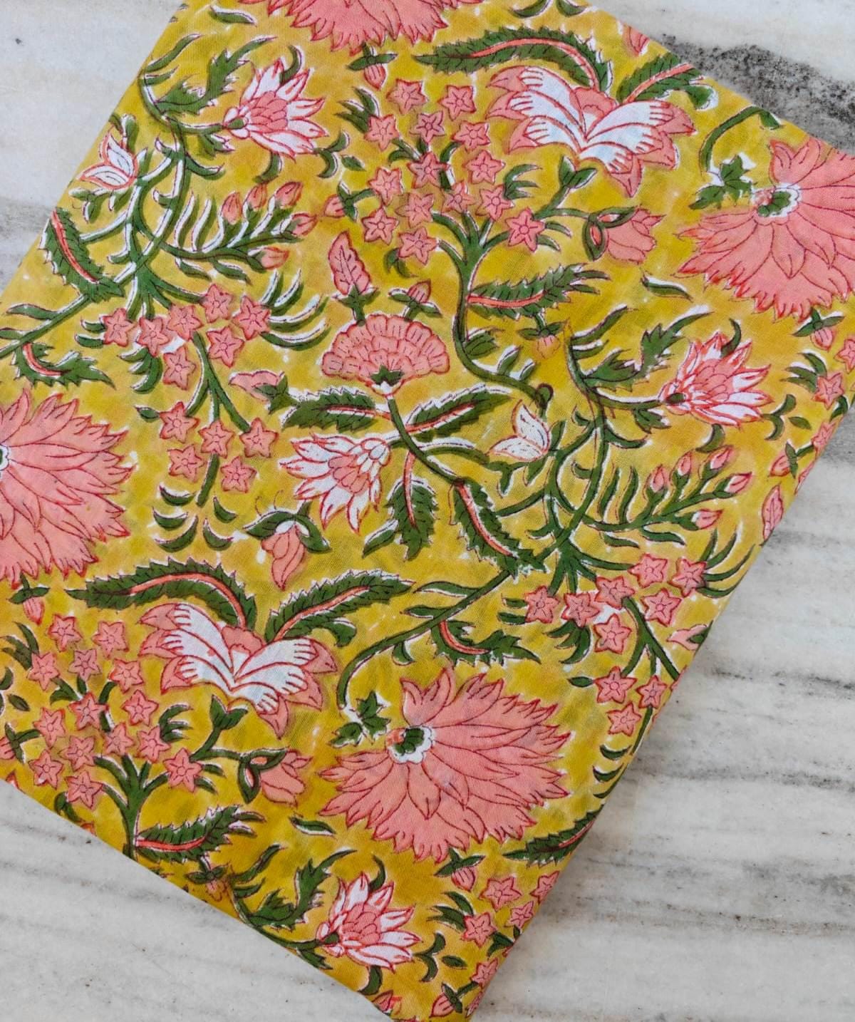 Hand Block Printed Cotton Fabric, Turquoise Floral Stripe Fabric, Indian Cotton Textile, Dressmaking Quilting Fabric, Fabric By The Yard