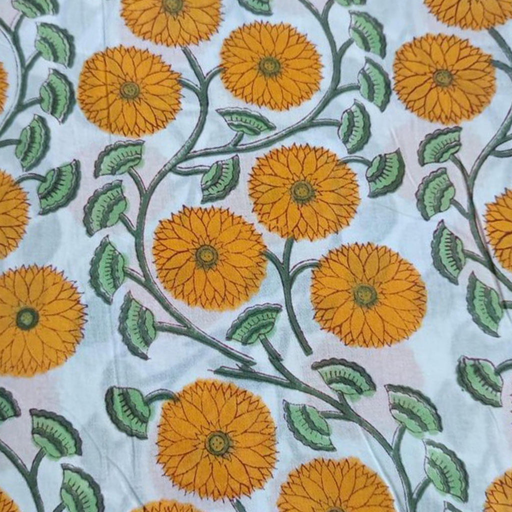 Hand Block Printed Cotton Cushion Cover, Yellow Floral Pillow Cover, Decorative Throw Pillow, 16x16 Cushion Cover, Handmade Indian Cotton