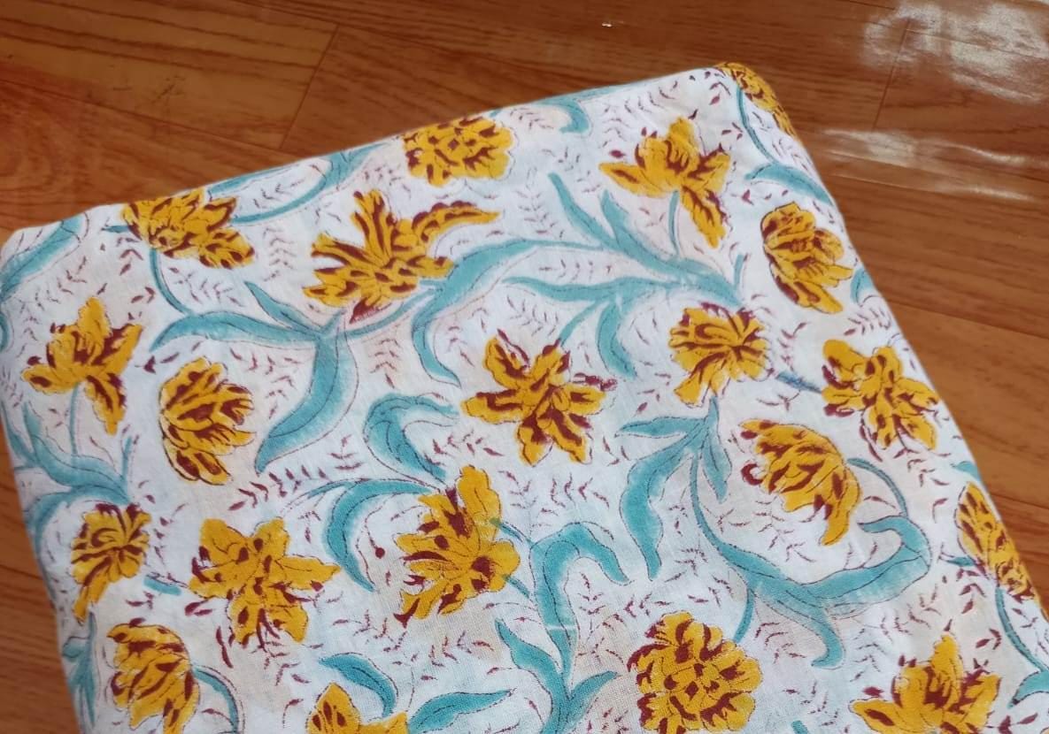 Soft Cotton, Indian Hand Block Print Fabric, Floral 100% Cotton Fabric By The Yard, Fabric for Loose Running, Dress Making, Textile Fabric